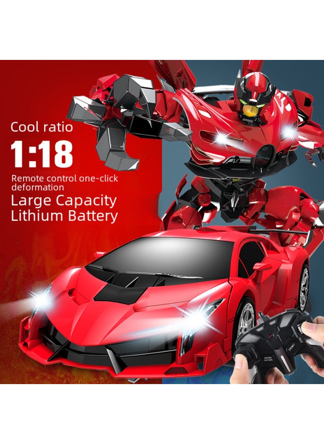 Generic Remote Control Car 1:18 One-button Remote Control Deformation Car Robot Toy Children Remote Control Deformation Stall-Color:Remote Control Deformation Blue Police Car-Proportion:1:18  - Image 2