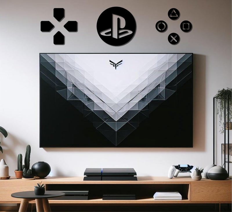 AD INFINITUM ® Wooden Wall Art Hanging | Black Designed Wooden Decor Sculptures | Black Wall Art Decoration for Contemporary Home, Bedroom, Living Room, Office etc. (PS controller buttons) - Image 2