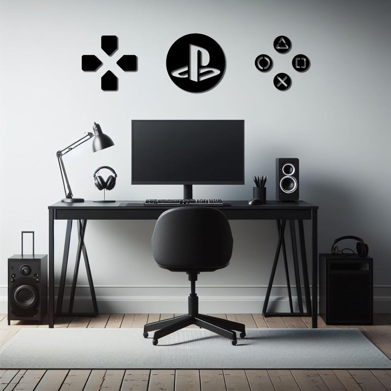 AD INFINITUM ® Wooden Wall Art Hanging | Black Designed Wooden Decor Sculptures | Black Wall Art Decoration for Contemporary Home, Bedroom, Living Room, Office etc. (PS controller buttons) - Image 3