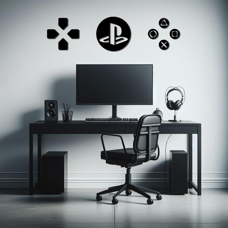 AD INFINITUM ® Wooden Wall Art Hanging | Black Designed Wooden Decor Sculptures | Black Wall Art Decoration for Contemporary Home, Bedroom, Living Room, Office etc. (PS controller buttons) - Image 1