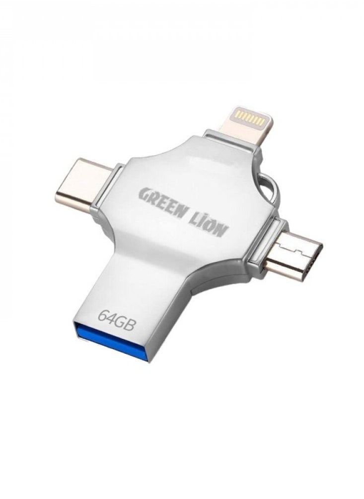 GREEN LION Green Lion 4-in-1 USB Flash Drive 64GB Silver  - Image 1