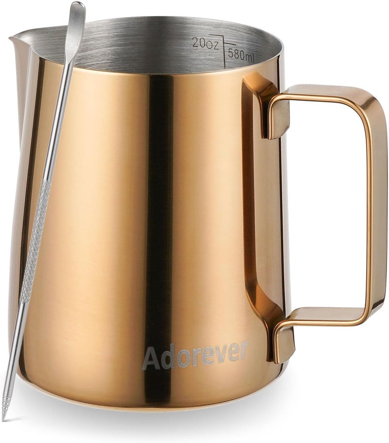 Adorever Milk Frothing Pitcher, 600ml (20oz) Steaming Pitchers Stainless Steel Milk Coffee Cappuccino Latte Art Barista Steam Pitchers Milk Jug Cup with Decorating Art Pen, Rose Gold Personal & public compatible - Image 1