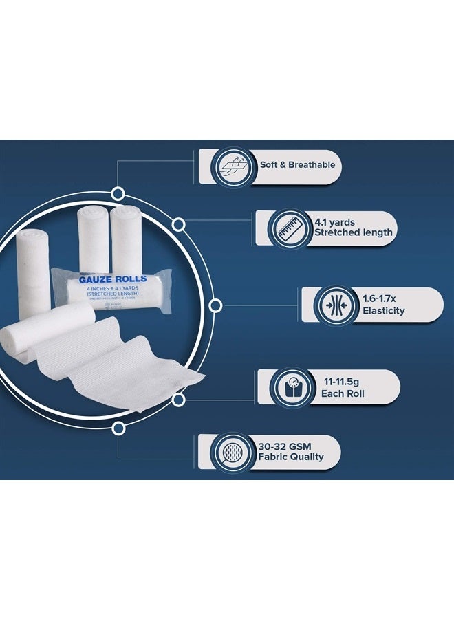 Gauze Care لفائف الشاش عبوة من 24 - جودة ممتازة خالية من الوبر واللاتكس 4 بوصات × 4.1 ياردات ضمادات مرنة مصممة للعناية الفعالة بالجروح والراحة - مثالية للاستخدام كلفافة مومياء - Image 3