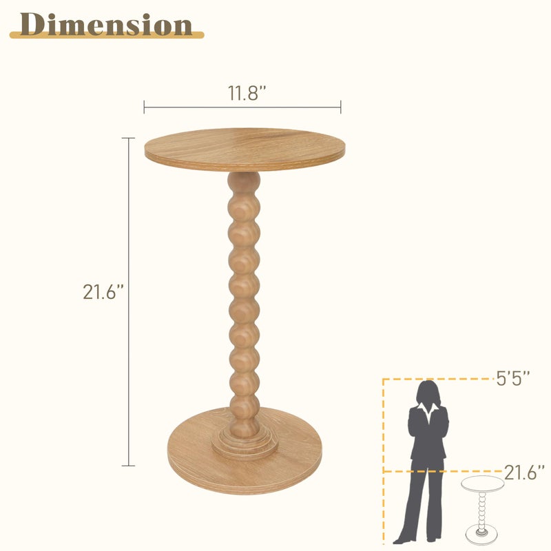 Fultyle Small Side Table, Drink Table for Small Spaces, Modern Martini Table with Solid Wood Leg, Round End Tables Living Room for Bedroom and Office (Rustic Walnut) - Image 3