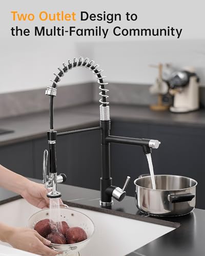 Fapully Kitchen Sink Faucet, Pull Down Kitchen Faucet, Black and Chrome Kitchen Faucets with Sprayer, Single Handle Single Hole Faucets for Kitchen Sinks - Image 2
