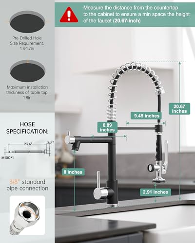 Fapully Kitchen Sink Faucet, Pull Down Kitchen Faucet, Black and Chrome Kitchen Faucets with Sprayer, Single Handle Single Hole Faucets for Kitchen Sinks - Image 5