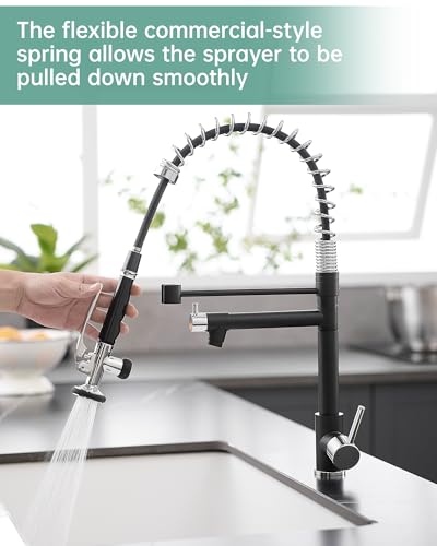 Fapully Kitchen Sink Faucet, Pull Down Kitchen Faucet, Black and Chrome Kitchen Faucets with Sprayer, Single Handle Single Hole Faucets for Kitchen Sinks - Image 3