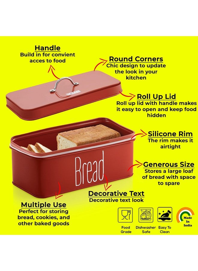 Hazel صندوق خبز معدني هازيل مع غطاء مقبض | صندوق تخزين خبز سعة 4100 مل للمطبخ | صندوق موزع خبز | صندوق تخزين بدرجة غذائية للمطبخ (أحمر) - Image 4