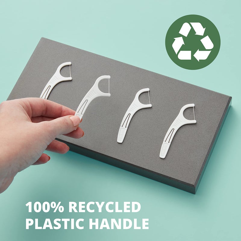 Plackers EcoChoice Fresh Mint Recycled Dental Flossers, Easy Grip Handle, Built in Toothpick, Made with 100% Recycled Food Grade Plastic, 360 Count (Pack of 4) - Image 5