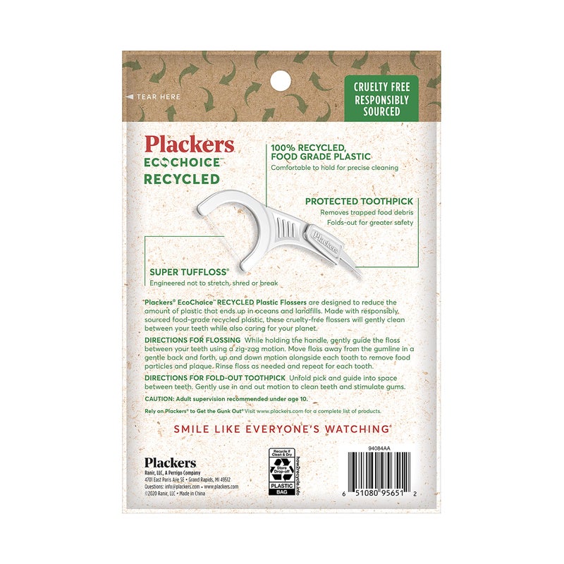 Plackers EcoChoice Fresh Mint Recycled Dental Flossers, Easy Grip Handle, Built in Toothpick, Made with 100% Recycled Food Grade Plastic, 360 Count (Pack of 4) - Image 2