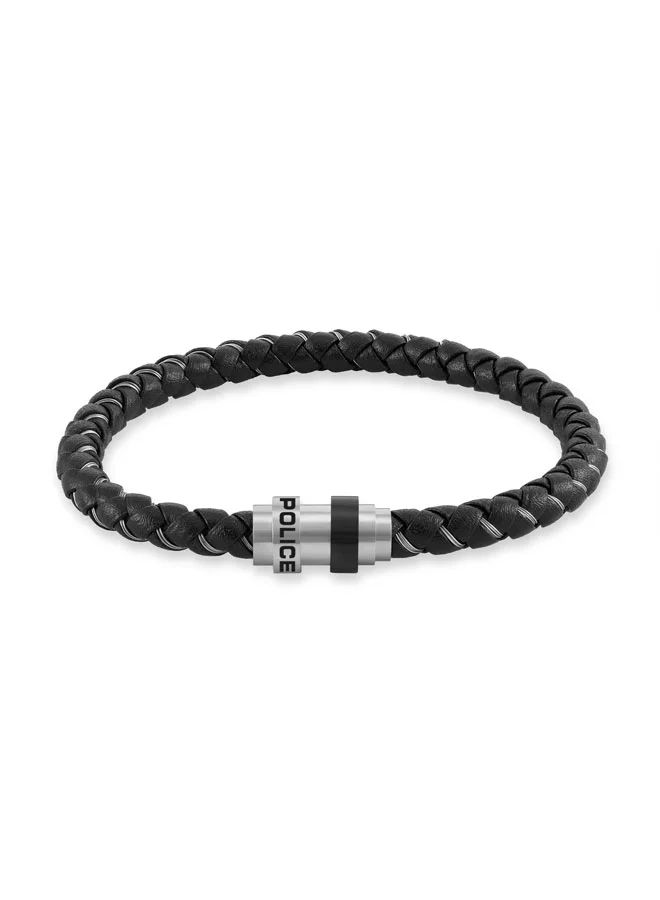 بوليس Gripcore Black Braided Leather Bracelet for Men