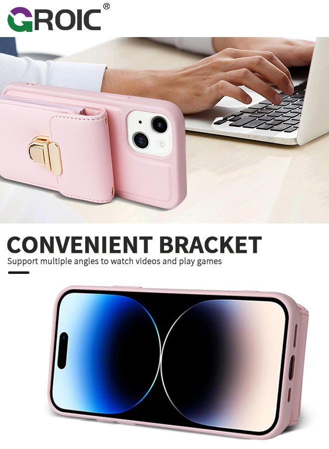 GROIC Compatible with iPhone 15 Plus 6.7 Inch Phone Case with Leather Cross-Body Strap and Flip Button Wallet Holder Case, PU Detachable Crossbody Lanyard Strap Flip Card Cover for iPhone 15 Plus  - Image 4