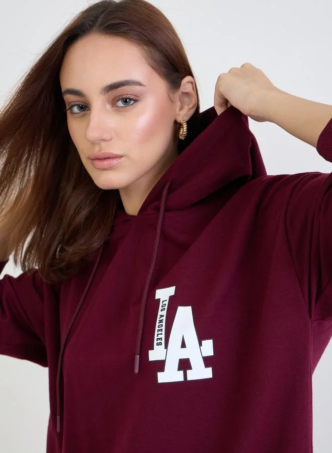 Styli Styli Burgundy Oversized Longline Hoodie and Joggers Co-Ords