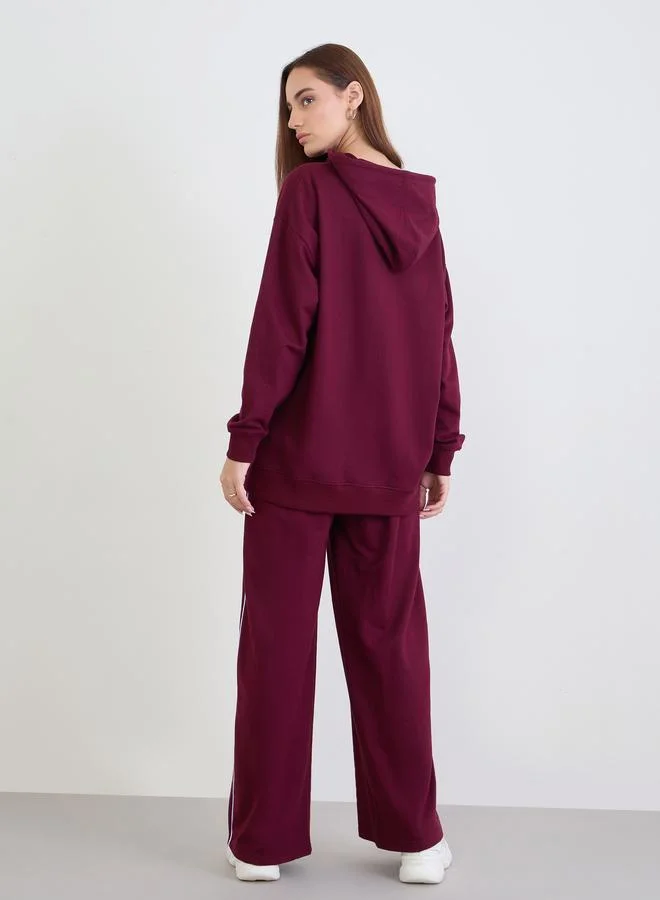 Styli Styli Burgundy Oversized Longline Hoodie and Joggers Co-Ords
