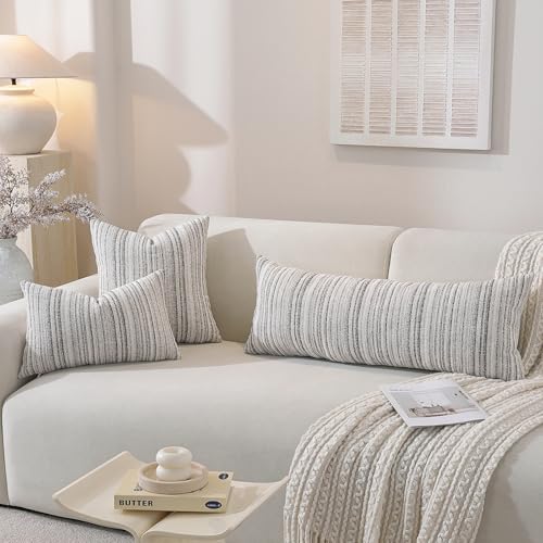 QDTTSRY Chenille Throw Decorative Pillow Covers 18x18 Set of 2, Textured Striped Boho Couch Pillow Covers, Cozy Neutral Farmhouse Cushion Cover for Couch Sofa Bedroom Living Room, Colorful Coffee - Image 3