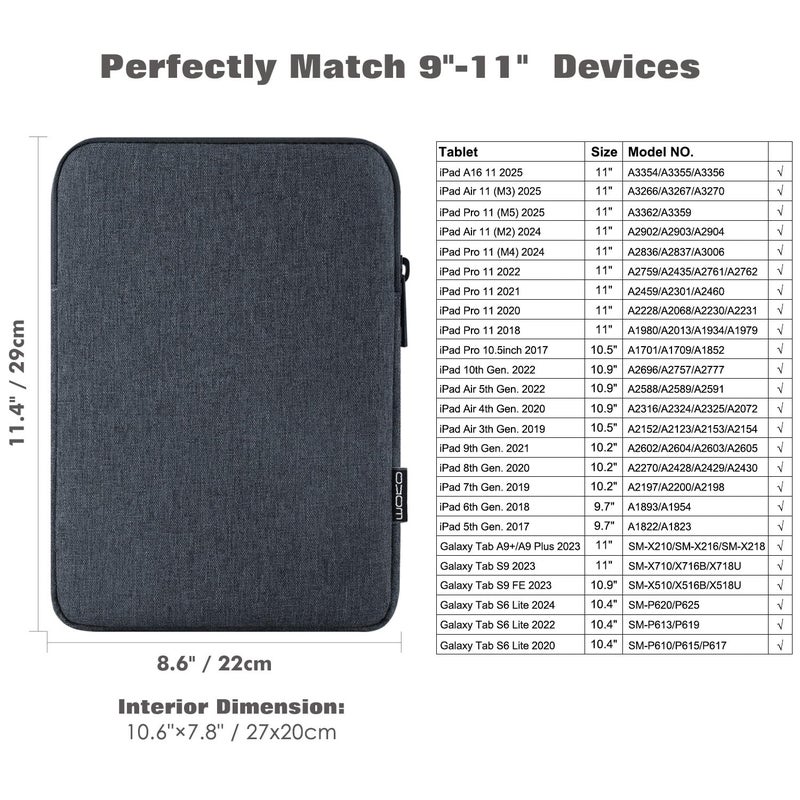 MoKo 9-11 Inch Tablet Sleeve Bag Carrying Case Fits New 11inch iPad Air M3, iPad A16 2025, iPad Pro 11 M4, Air 5/4/3, iPad 10/9/8th Gen, Tab S8/S9 11", Space Gray - Image 2