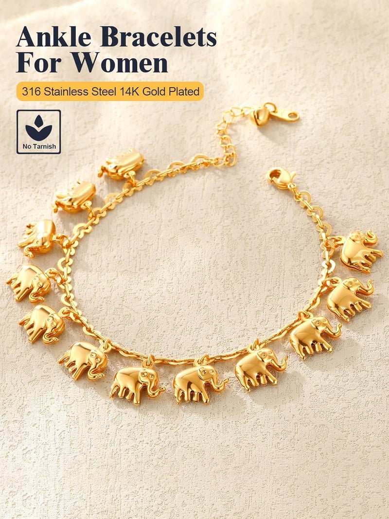 U7 Women Girls Barefoot Jewelry 18K Gold or Rose Gold Stainless Steel Heart/Rope/Figaro/Cuban Chain Anklet Foot Bracelet, 25-30 CM Long - Image 4