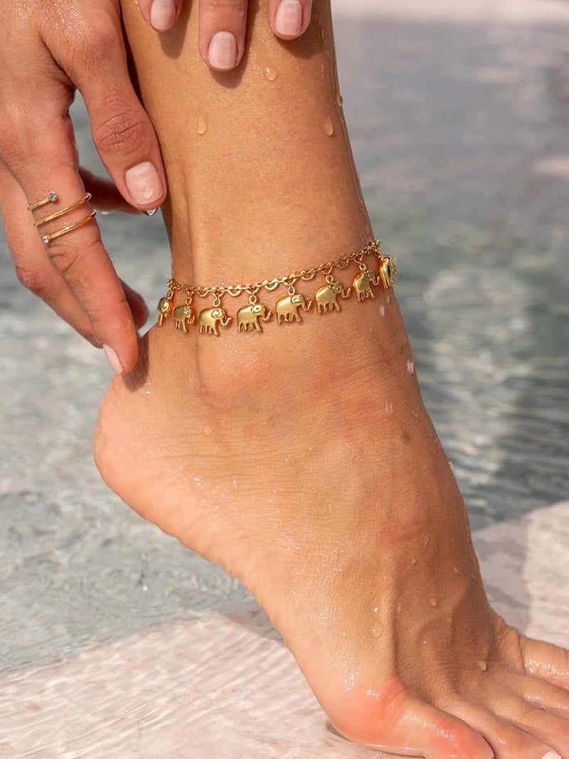 U7 Women Girls Barefoot Jewelry 18K Gold or Rose Gold Stainless Steel Heart/Rope/Figaro/Cuban Chain Anklet Foot Bracelet, 25-30 CM Long - Image 2