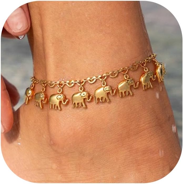 U7 Women Girls Barefoot Jewelry 18K Gold or Rose Gold Stainless Steel Heart/Rope/Figaro/Cuban Chain Anklet Foot Bracelet, 25-30 CM Long - Image 1