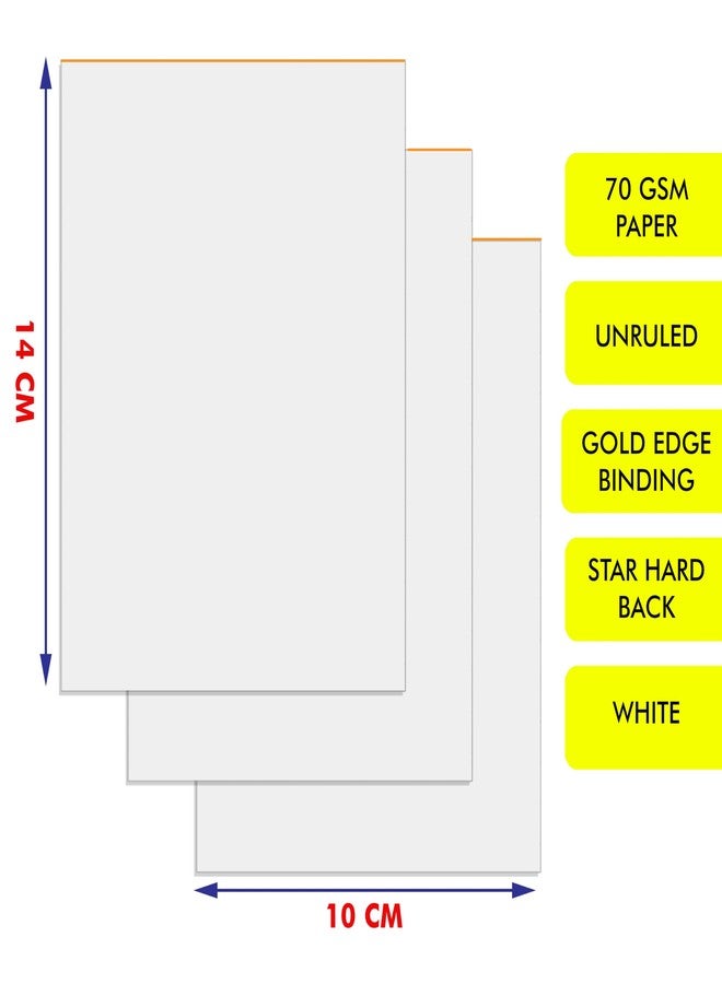 PG Creations Pocket Size, Pack of 3 Pads, Unruled Desk Writing Notepads, 100 Sheets per Pad, 70 Gsm Plain Blank Paper Memo Jotter Pad for Office, Rough Work & Daily Tasks, 10x14 cm, White & Gold - Image 3