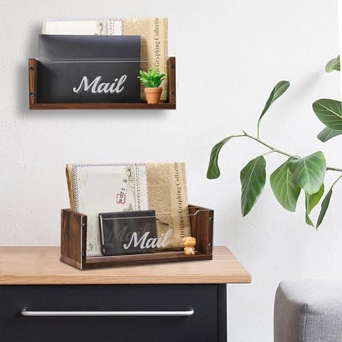 OKAHUOCHUANG Mail Holder with Clear Acrylic Dividers - 2 Slots Mail Organizer Desktop, Mail Sorter Inside Home and Office, Solid Wood Mail Box for Wall - Image 5