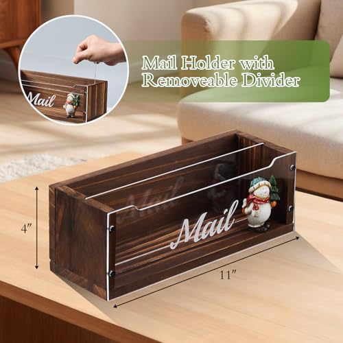 OKAHUOCHUANG Mail Holder with Clear Acrylic Dividers - 2 Slots Mail Organizer Desktop, Mail Sorter Inside Home and Office, Solid Wood Mail Box for Wall - Image 2