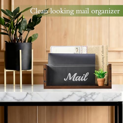 OKAHUOCHUANG Mail Holder with Clear Acrylic Dividers - 2 Slots Mail Organizer Desktop, Mail Sorter Inside Home and Office, Solid Wood Mail Box for Wall - Image 4