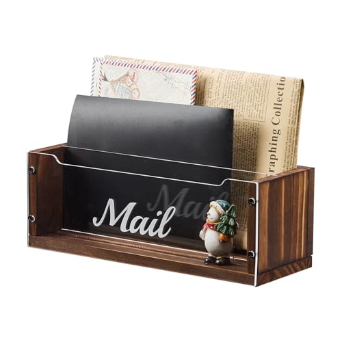 OKAHUOCHUANG Mail Holder with Clear Acrylic Dividers - 2 Slots Mail Organizer Desktop, Mail Sorter Inside Home and Office, Solid Wood Mail Box for Wall - Image 1