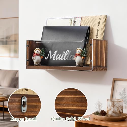 OKAHUOCHUANG Mail Holder with Clear Acrylic Dividers - 2 Slots Mail Organizer Desktop, Mail Sorter Inside Home and Office, Solid Wood Mail Box for Wall - Image 3