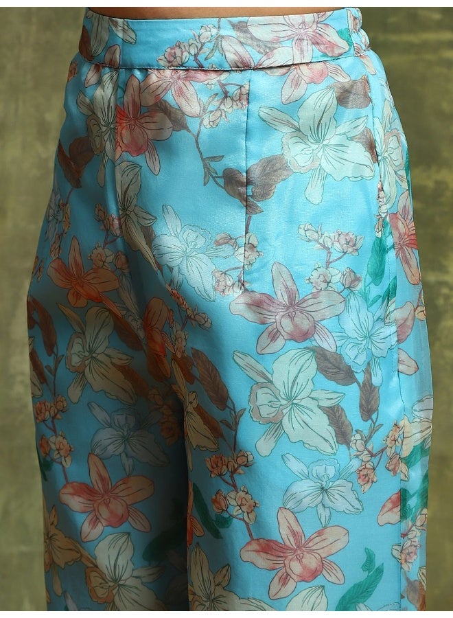 AKS Embellished Top With Printed Palazzos & Shrug  - Image 2