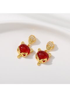 High-end Needle Pearl Earrings Women Fashionable Irregular Leaf Design Heart-shaped Element Black White Geometric Pattern 24#Red fox opal earrings