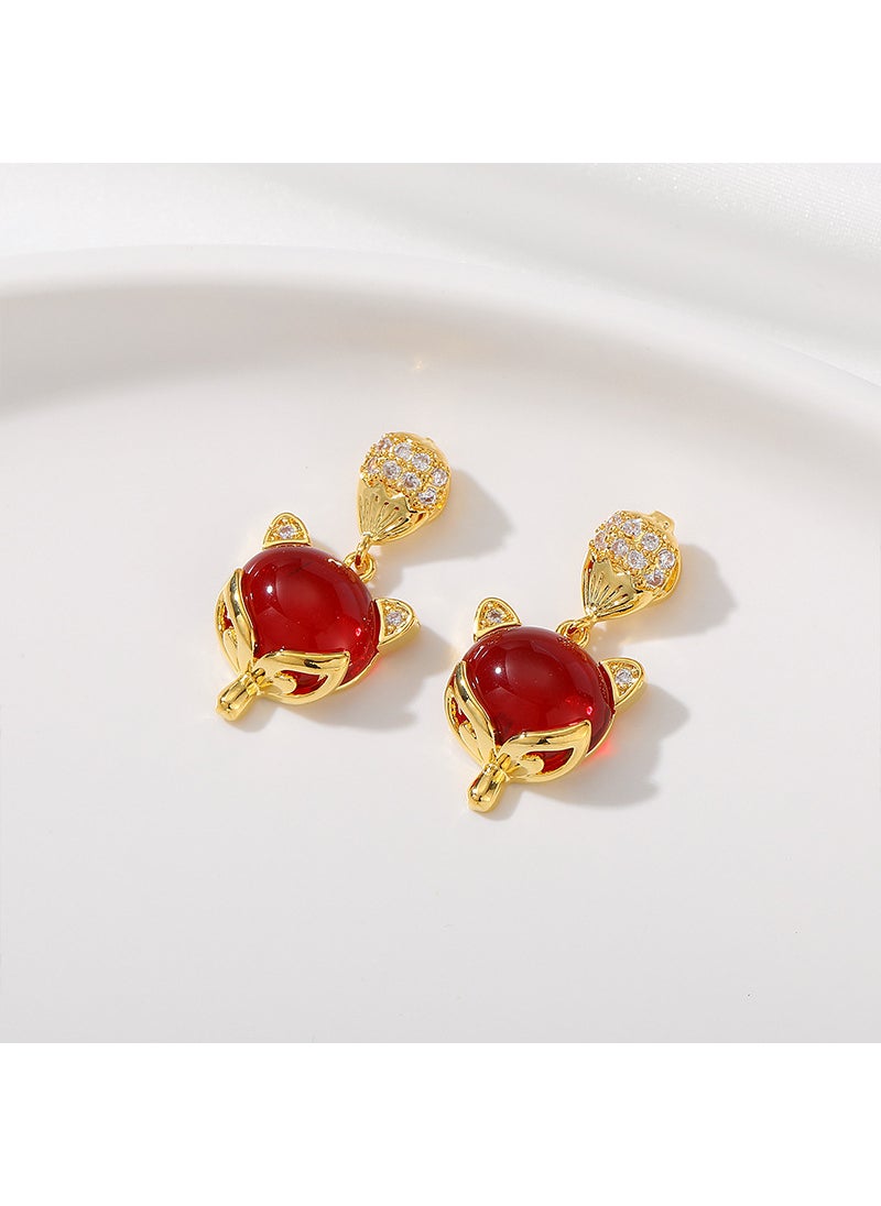 Generic - High-end Needle Pearl Earrings Women Fashionable Irregular Leaf Design Heart-shaped Element Black White Geometric Pattern 24#Red fox opal earrings - Image 1