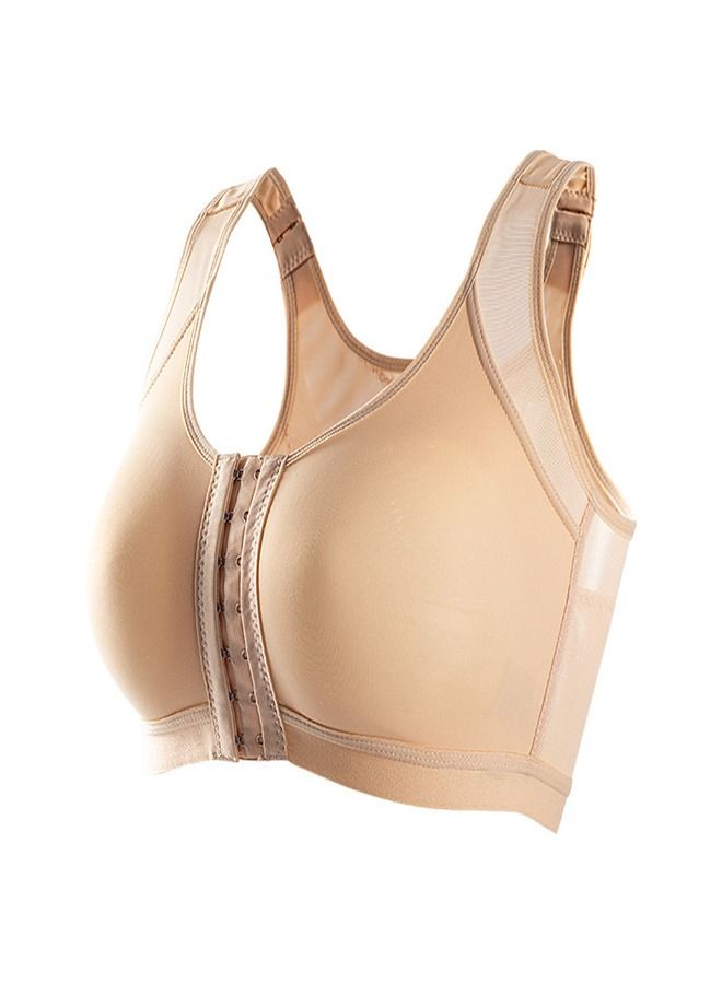 Loquat Front Button Sports Bra Beige 