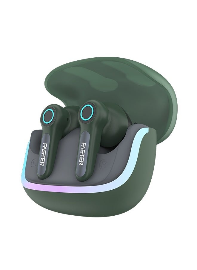 Faster - NEONIX FBT 460 Wireless Earbuds, Bluetooth 5.3, ENC/ANC Noise Canceling, Dual Mic, 13mm Bass Driver, 6H Playback, Game Mode, IPX4, Type-C Fast Charging, Auto Pair, Android/iOS, 500mAh Case (Alpha Green) - Image 1