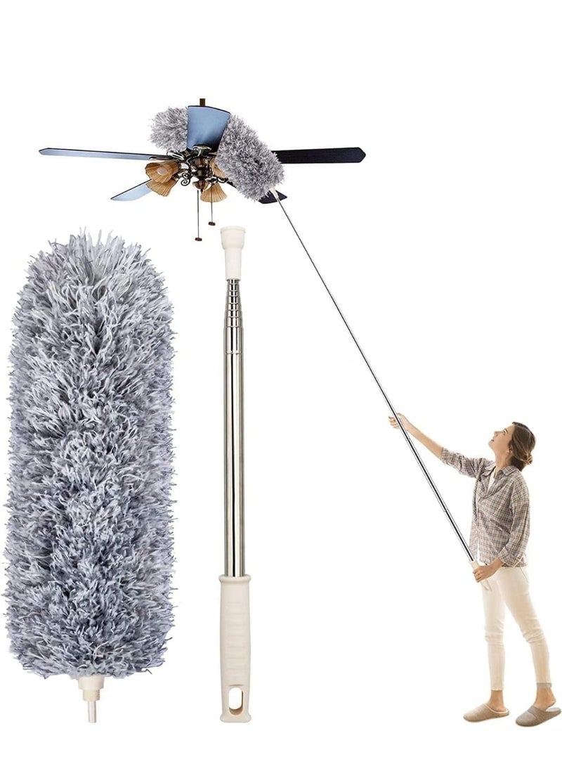 Soaex Microfiber Feather Duster Bendable Extendable Fan Cleaning Duster with 100 inches Expandable Pole Handle Washable Duster for High Ceiling FansWindow Blinds Furniture Feather Duster - Image 2
