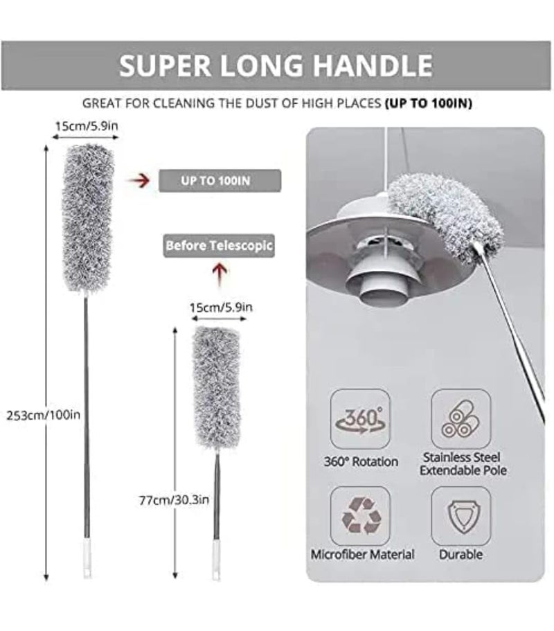 Soaex Microfiber Feather Duster Bendable Extendable Fan Cleaning Duster with 100 inches Expandable Pole Handle Washable Duster for High Ceiling FansWindow Blinds Furniture Feather Duster - Image 4