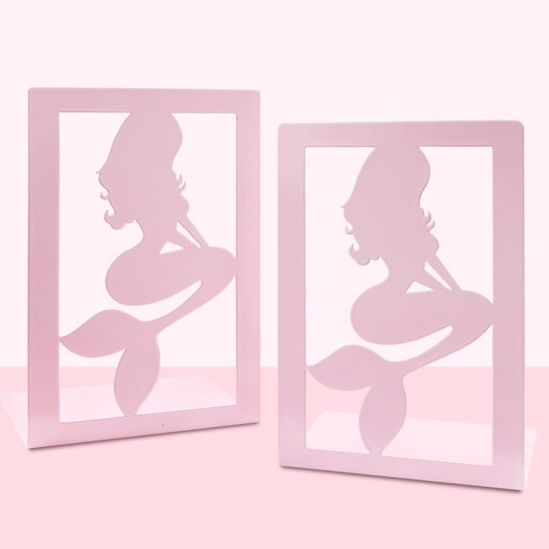 Winterworm Pink Mermaid Bookends for GirlsCute Mermaid Princess Bookends Metal Book Ends Shelves Organizer Metal Book Stands Journal Book Holder Reading Room Decorative Bookends for Office Home School - Image 5