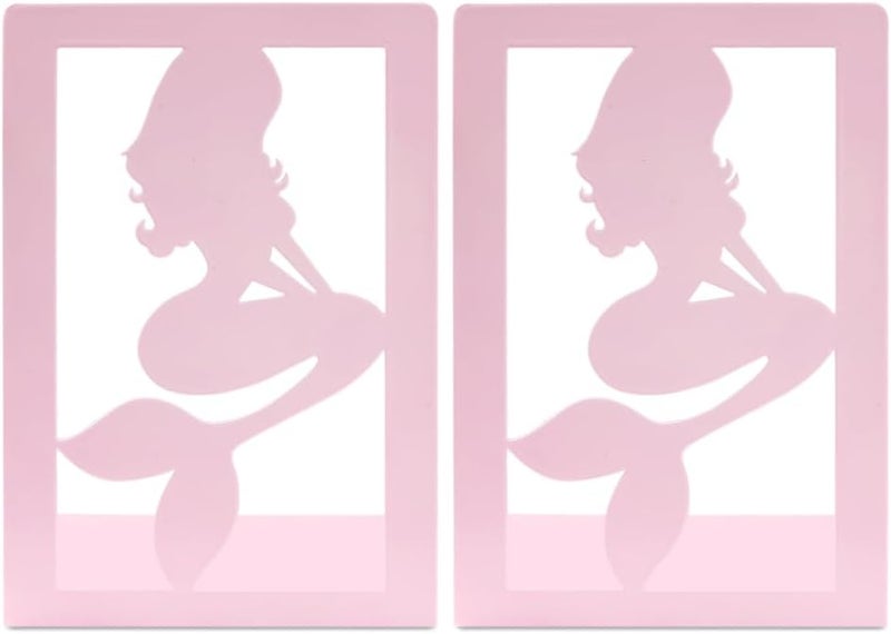 Winterworm Pink Mermaid Bookends for GirlsCute Mermaid Princess Bookends Metal Book Ends Shelves Organizer Metal Book Stands Journal Book Holder Reading Room Decorative Bookends for Office Home School - Image 3