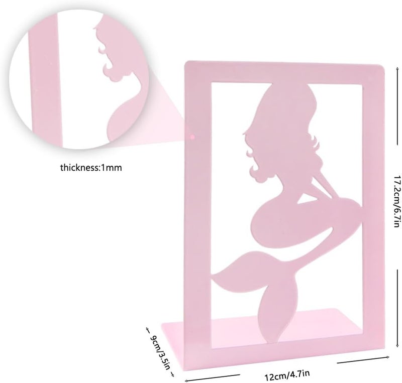 Winterworm Pink Mermaid Bookends for GirlsCute Mermaid Princess Bookends Metal Book Ends Shelves Organizer Metal Book Stands Journal Book Holder Reading Room Decorative Bookends for Office Home School - Image 2
