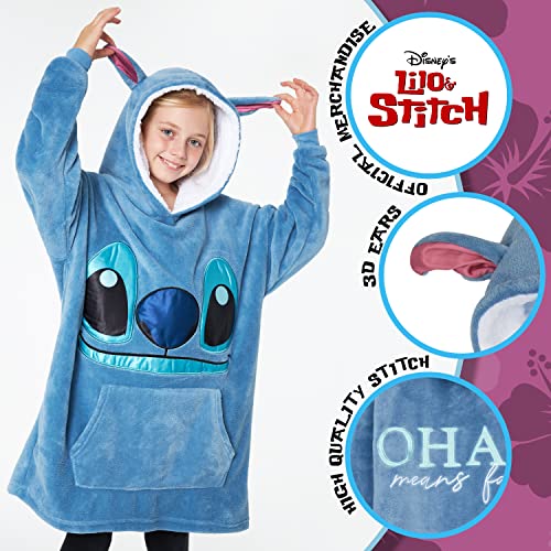 Disney Stitch Blanket Hoodie for Kids Cozy Fleece Wearable Blanket Stitch Gifts (Blue) - Image 3
