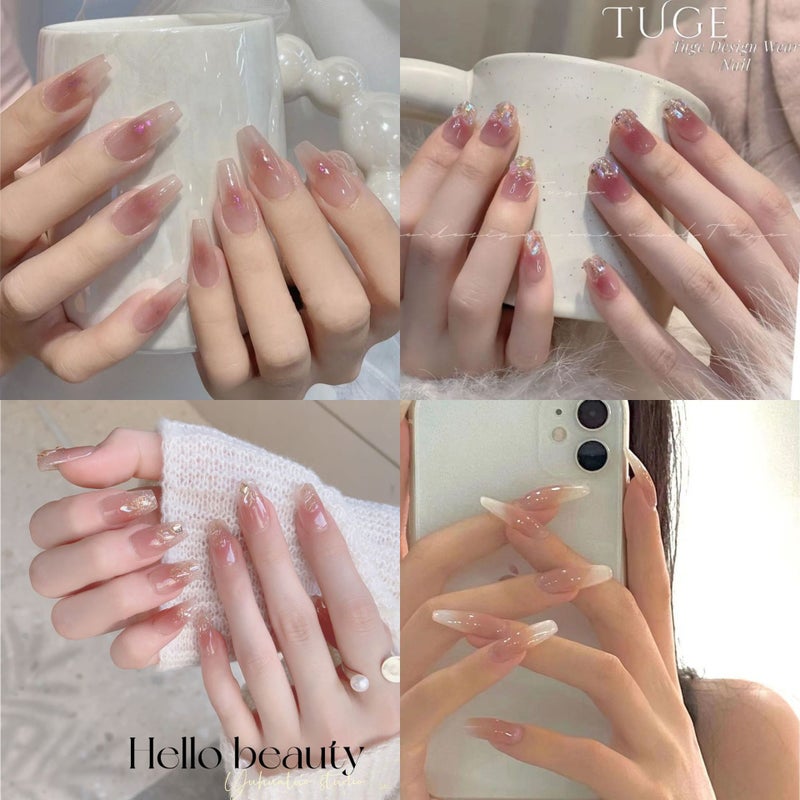 Xiaohong Book Fashion Same Style Manicure Gradient Gentle White Pure Want To Wear Nail Finished Handmade French Fake Nail Stickers - Image 2