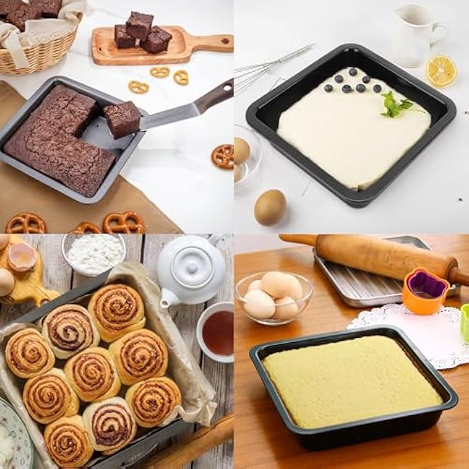 rayihni Square Cake Baking Pan  Wide Grips Durable Metal Construction For Even Baking  Essential Kitchen Bakeware Black - Image 5