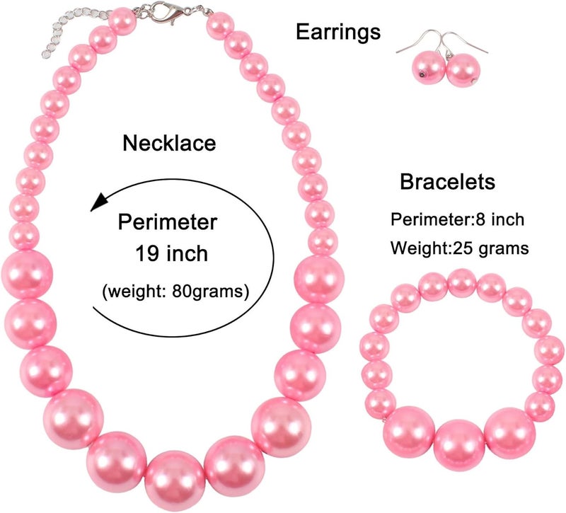 KOSMOS-LI Women's Large Big Simulated Pearl Statement 19" Necklace Bracelet and Earrings Jewelry Set Stocking Stuffers - Image 3