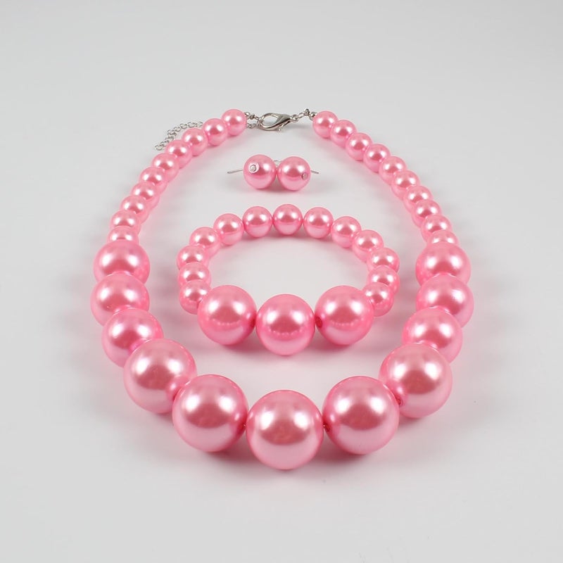 KOSMOS-LI Women's Large Big Simulated Pearl Statement 19" Necklace Bracelet and Earrings Jewelry Set Stocking Stuffers - Image 5