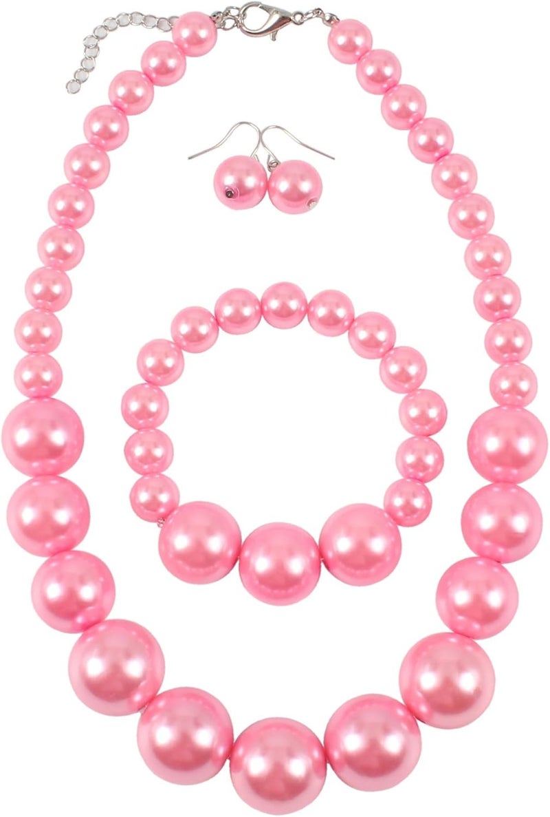 KOSMOS-LI Women's Large Big Simulated Pearl Statement 19" Necklace Bracelet and Earrings Jewelry Set Stocking Stuffers - Image 1