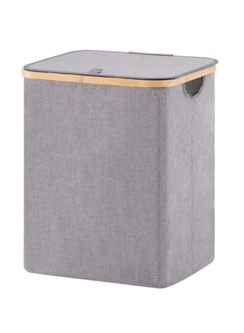 Laundry Hamper with Lid, Tall Laundry Baskets with Bamboo Pull Handles, Large Laundry Bin with Internal Support, Capacity 83 Liter - Image 1