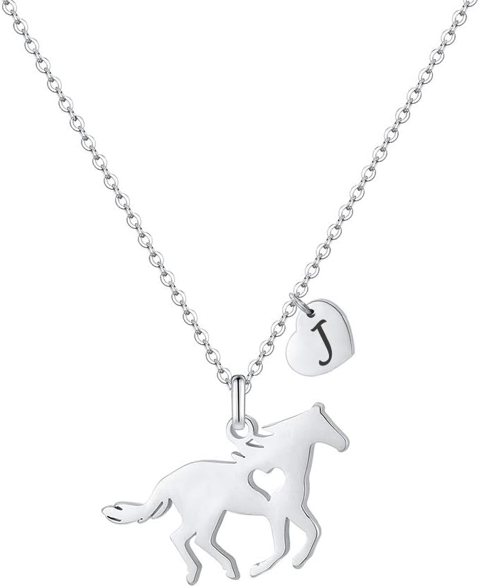 MONOOC Store Horse Gifts for Girls Necklace - Stainless Steel Dainty Horse Pendant Heart 26 Initial A-Z Necklaces for Women Girl - Image 1