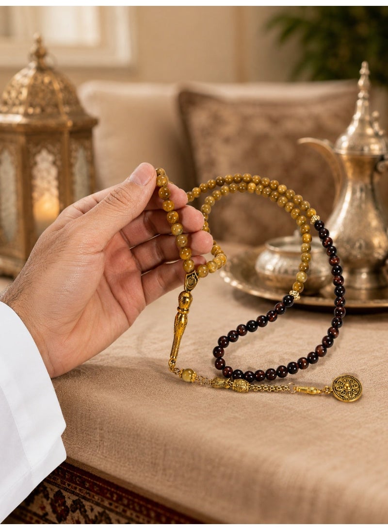 TranquilBeads Tiger Eye Tasbih 99 Beads Misbaha Prayer Beads (Golden & Red Tiger Eye) with Gift Box, Natural Stone Tasbih for Men Father Husband, Ramadan Eid Birthday Gift - Image 3
