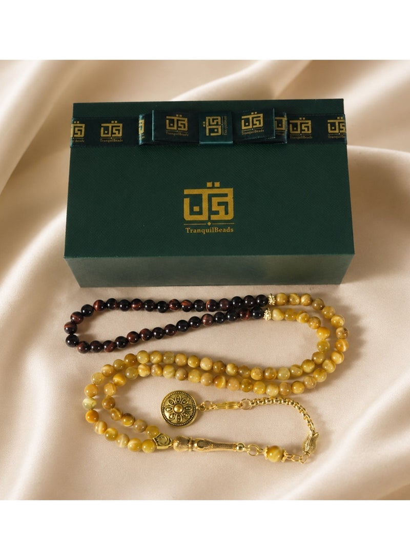 TranquilBeads Tiger Eye Tasbih 99 Beads Misbaha Prayer Beads (Golden & Red Tiger Eye) with Gift Box, Natural Stone Tasbih for Men Father Husband, Ramadan Eid Birthday Gift - Image 2
