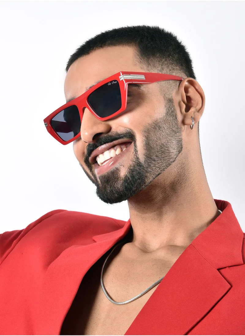 Woggles Red Pappy Velsun Black Rectangle Sunglasses